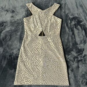TopShop Metallic Silver Grey Leopard Animal Print Mini Dress Sz 4